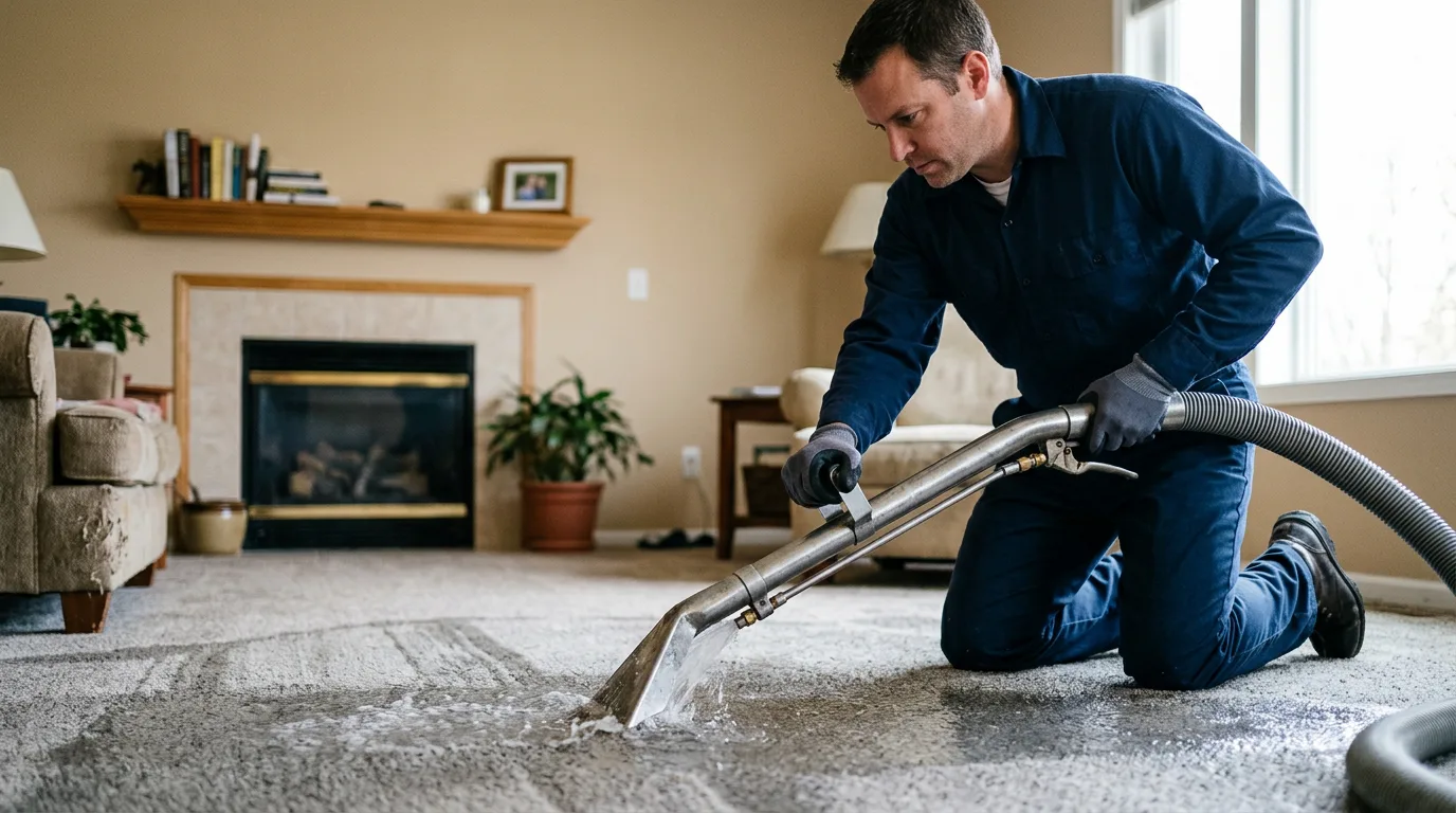 Water damage restoration technician working near Warrensburg, IL